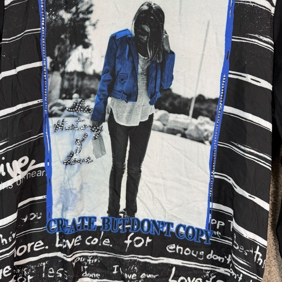 Jane & John Shirt Womens Medium Black Graphic Rhinestone Long Sleeve Top - Picture 3 of 9